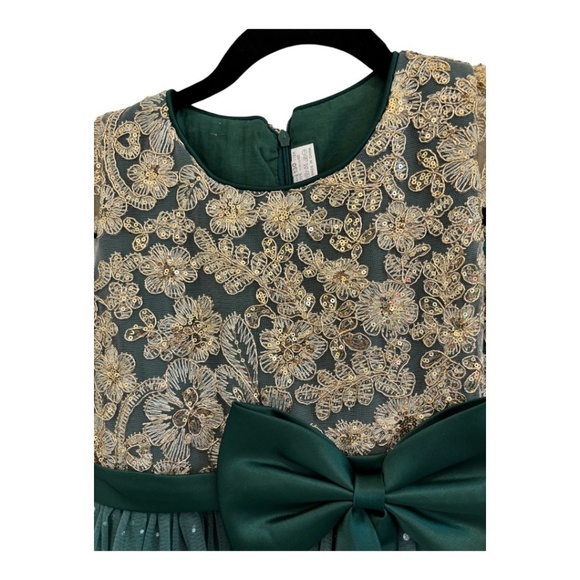 NEW Girls Sequin and Toile Party Pagent Formal Maxi Taffeta Bow Dress - Picture 2 of 6